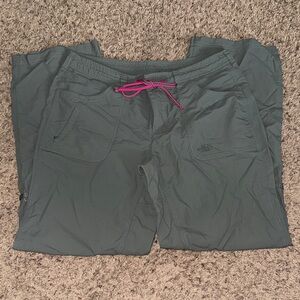 The North Face Olive Convertible Hiking Pants with Pink Drawstring